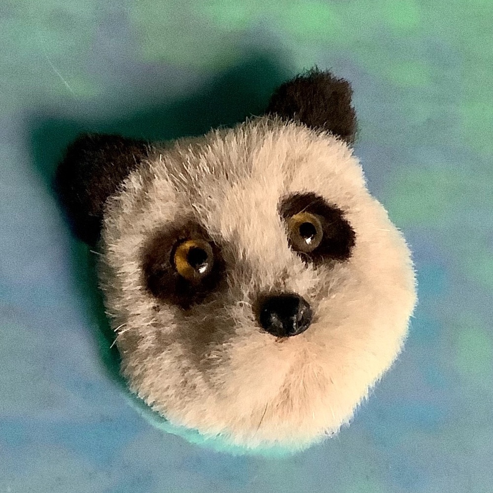 Vintage Fuzzy Panda Head Brooch.